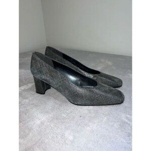 Stuart Weitzman Metallic Gray Silver Block Heel Pumps Women’s 7.5